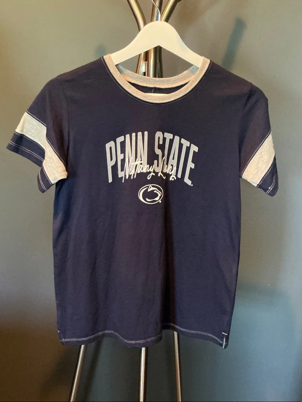 Navy and White Penn State Ringer Tee